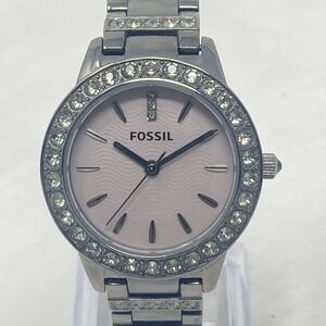Fossil Jesse Watch Women 34mm Smokey Gray Crystals Bling New Battery SMALL 6"